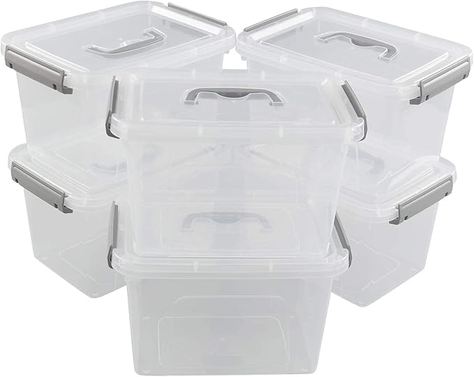 5 Quart Storage Box with Lid 6 Packs Small Plastic Box Tote Bin