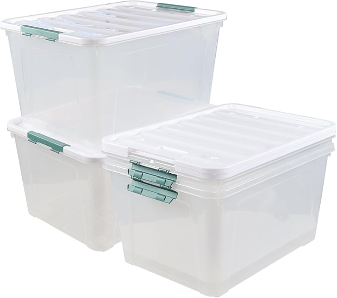 Readsky 85 Quart (21 Gallon) Clear Plastic Storage Bins with Wheels Large Latching Boxes with Lids 4 Packs