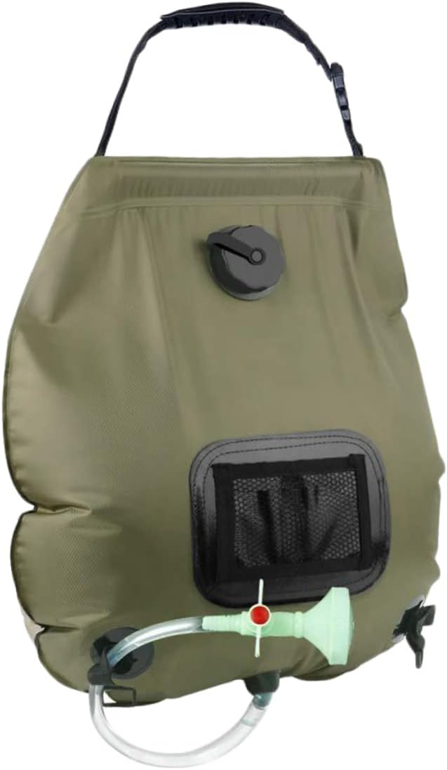 Solar Shower Bag Portable Outdoor Water Storage Shower Nozzle for Camping Hiking Beach Travel Olive Green Convenient Water Temperature Display Easy to