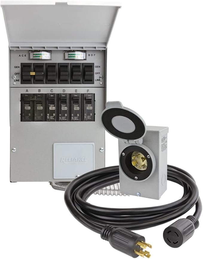 Reliance Controls 30 amps 240 volt 2 space 6 circuits Surface Mount Generator Power Transfer Kit