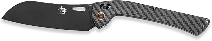 SENBON foldable chef's knife AUS-8 stainless steel with black titanium plating carbon fiber handle with back clip portable outdoor folding Santoku knife