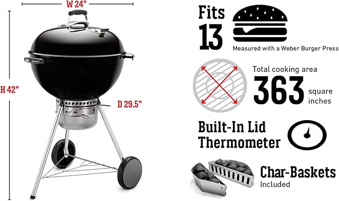 Weber Master-Touch Charcoal Grill 22-Inch Spring Green – Premium Outdoor BBQ Grill with Tuck-Away Lid Holder &amp One‑Touch™ Cleaning System Porcelain‑Enameled Kettle