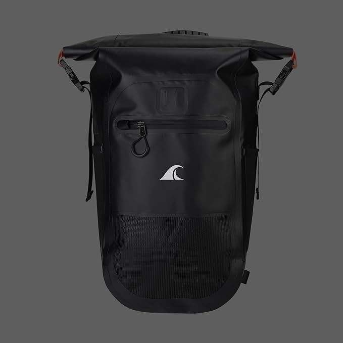 Breakwater Supply™ Meanhigh Dry Bag Waterproof Rolltop Backpack 25L Medium/Large for Water Sports Moto Hiking Camping with Lightweight Fast-Drying Padding (Black)