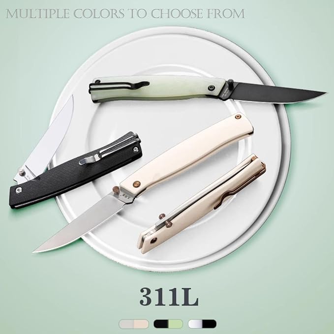 Sanrenmu Folding Knife with Pocket Detachable Clip 3.15 12C27 Steel Blade G10 Handle Foldable Knife 190mm/ 7.48 Full Length Utility 311L for EDC Outdoor Camping Hiking (Green)
