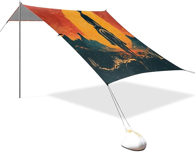 Western Cowboys Under Sunset Beach Tent Sun Shelter Set UPF50+ UV Protection 10.5 x 9.19 FT Camping Shade Canopy with Sandbags Sand Anchors Carrying Bag and Others