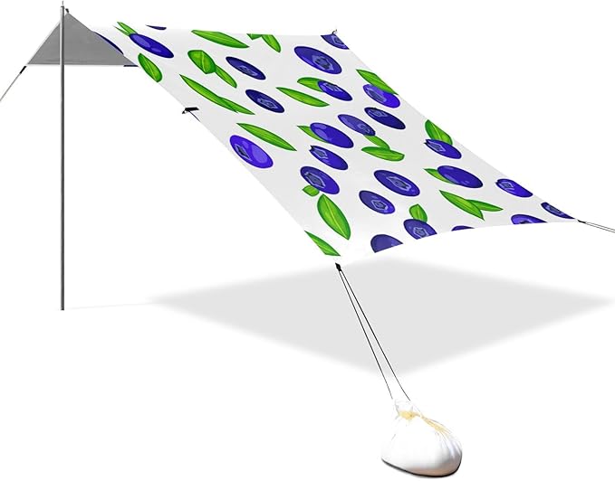 Beach Canopy with Windproof Ropes &amp Sandbags Beach Tent Sun Shade Sun Shelter for Camping Trips Fishing Backyard Fun or Picnics Blueberries