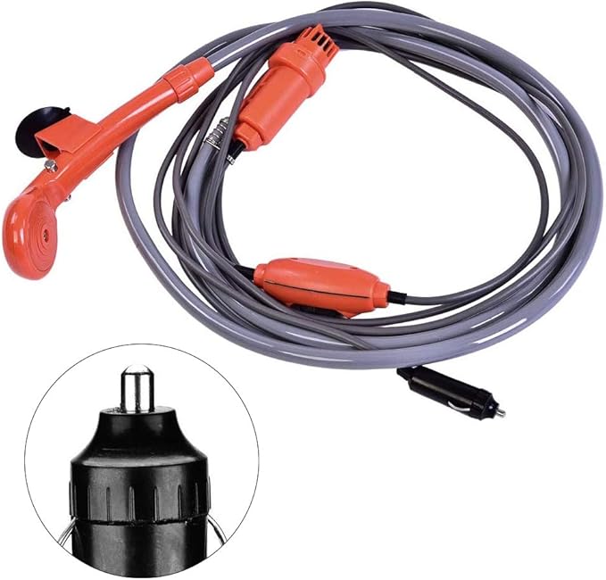 Outdoor Camping Shower 12V Portable Car Shower with Hook and Car Plug Vehicle-Mounted Shower Kit for Outdoors Camping Car Washing