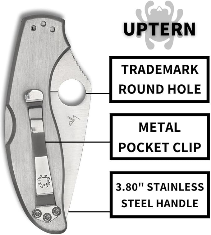 Spyderco UpTern Folding Pocket Knife with 2 8Cr13MoV Steel Blade and Stainless Steel Handle - EDC Knife for Men and Women Perfect for Hunting Tactical Camping Survival - CombinationEdge - C261PS