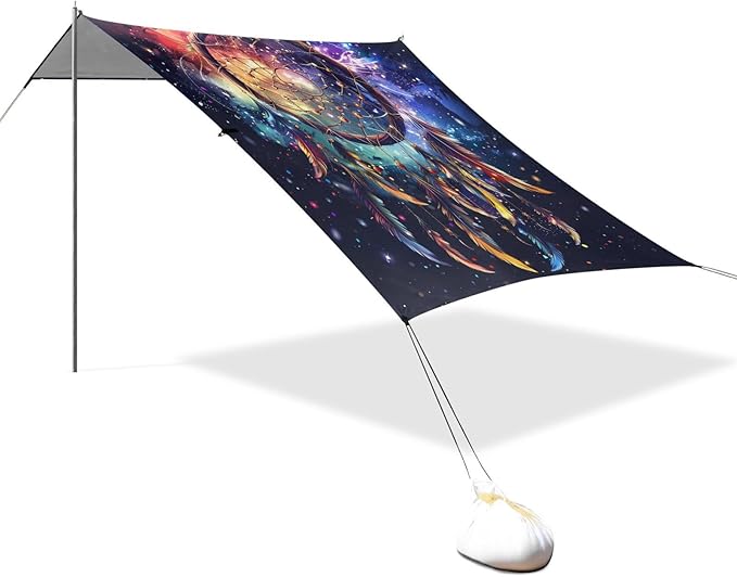 ALAZA Colorful Dreamcatcher with Feathers Beach Tent Sun Shelter Portable Canopy Sunshade for Outdoor Camping Picnics Backyard Fun 10x9 ft
