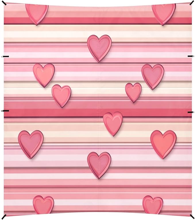 Valentines Hearts Striped Beach Tent Sun Shelter Set UPF50+ UV Protection 10.5 x 9.19 FT Camping Shade Canopy with Sandbags Sand Anchors Carrying Bag and Others