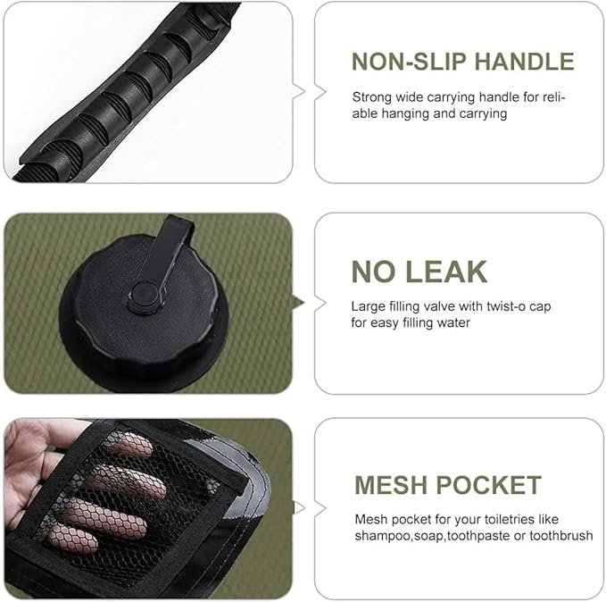 Solar Shower Bag 5 Gal/20L Portable Solar Heating Camping Shower Water Bags with Removable Flexible Hose Switchable Shower Head Temperature Thermometer for Outdoor Camping Hiking Traveling Shower