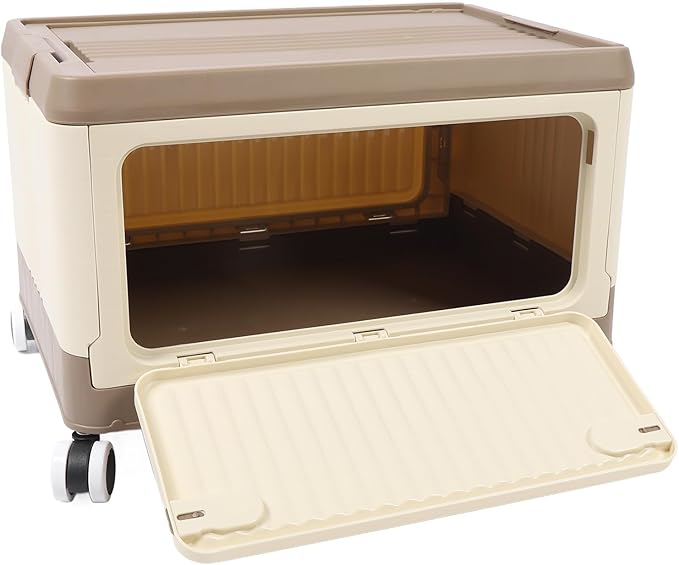 Foldable Storage Bin with Lid Wheels Stackable Rolling Utility Storage Container with Handle Clothes Books Snack Shoe Grocery Collapsible Bins with Lids (L (71x50cm/28x19.7in))