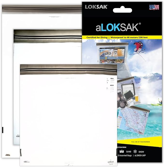 LOKSAK - aLOKSAK Bags - Large Multi-Pack Waterproof Storage Bags Airtight Dry Bags - Large Reusable Plastic Bags - Travel Bags - Evidence Bags (3 Pack)