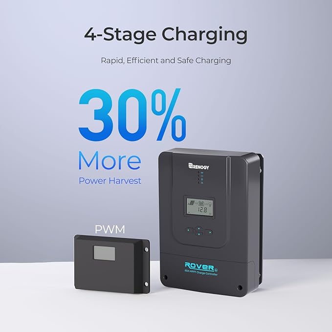 Renogy Charge Controller-Rover 60A MPPT 12V/24V/36V/48V Auto-Detect LCD Display | 99.9% Efficiency for Gel/Flooded/Lithium Batteries | Dual-Peak Tracking &amp Modbus Support (60A 12V/24V/36V/48V)