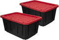 27 Gallon Storage Bin with Lid Heavy Duty Plastic Storage Tote Black and Red Stackable Storage Container for Indoor Outdoor Use Plastic Totes with Lids for Storage (2 Pack)
