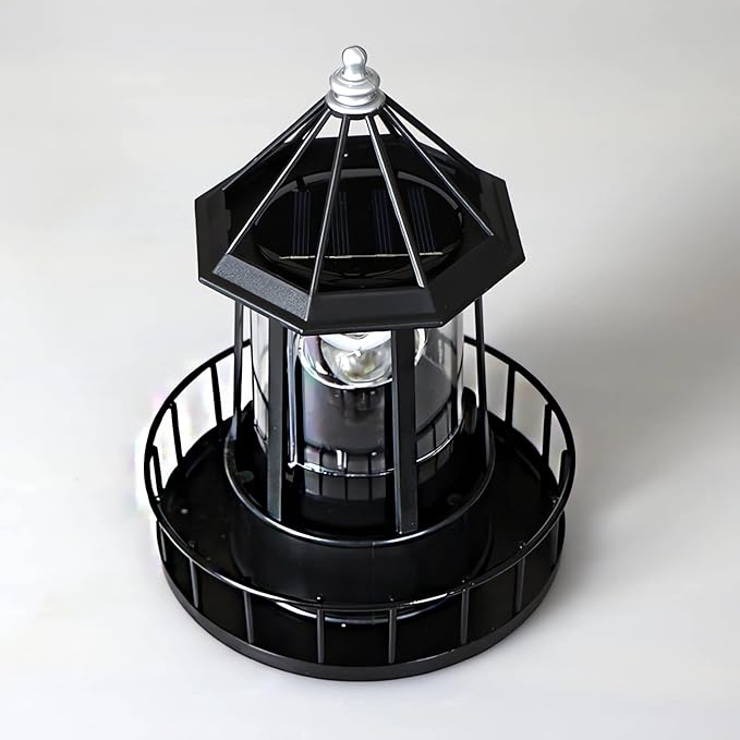 Solar Lighthouse Rotating Light - 360 Degree Light Houses Lamp For Yard IP65 Waterproof Durable Lighthouse Lamps Towers Statue Lights For Outdoor Garden Pathway Patio (Black -Large - Style B)