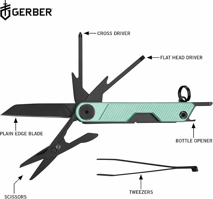 Gerber Gear Armbar Mini - 8-in1 Travel Multitool with Package Opener Screwdriver &amp Scissors - EDC Adventure Gear for Camping Hiking &amp Outdoor - Compact Utility Tool - Green