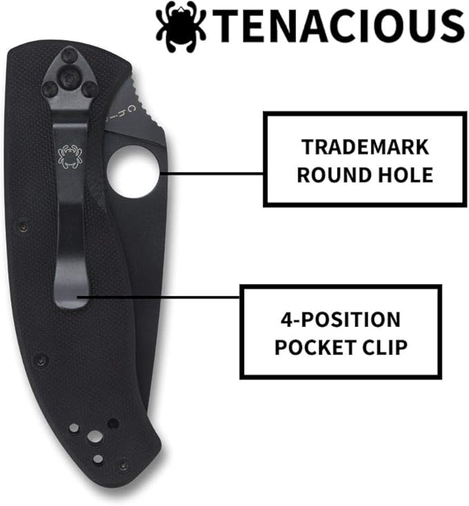 Spyderco Tenacious Folding Pocket Knife with 3.3 8Cr13MoV Steel Blade and FRN Handle - EDC Knife for Men and Women Perfect for Hunting Tactical Camping Survival Hiking - PlainEdge - C122GBBKP