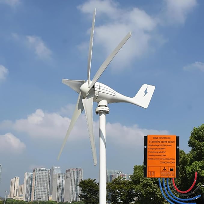 800W Wind Turbine 5 Blades 12V / 24V / 48V with MPPT Charge Controller for Home Boat Farm (24 Volts)