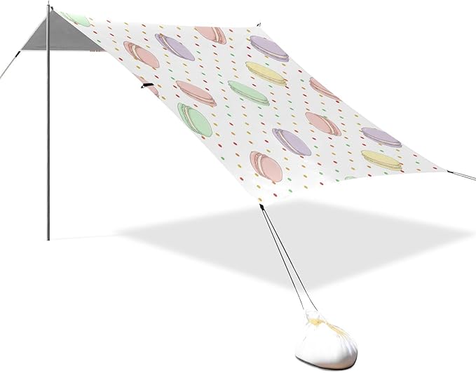 xigua Macarons Beach Tent Sun Shelter with Carrying Bag - Silver Coated Oxford Fabric Beach Canopy for Beach Camping Fishing - Includes Windproof Ropes Sandbags &amp Stakes