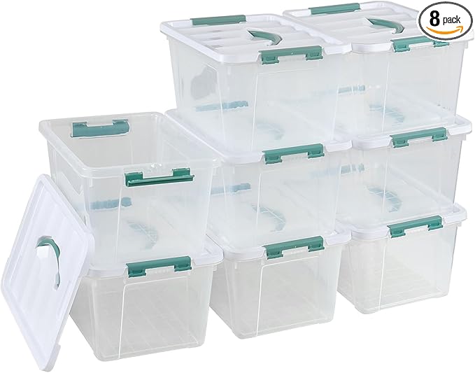 14 Qt Latching Storage Box Multipurpose Stackable Storage Container Tote for Home or Office Organization Clear (8 Pack)