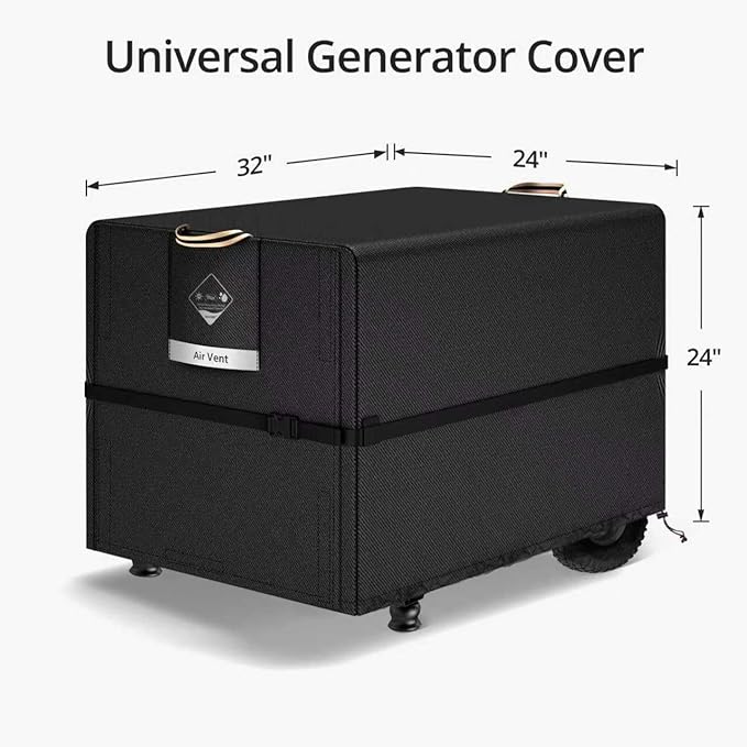 QH.HOME Waterproof Generator Cover 32x24x24 inch 900D Heavy Duty Oxford with Secure Windproof Buckle- for Most Generators 5000-10000 Watt Black