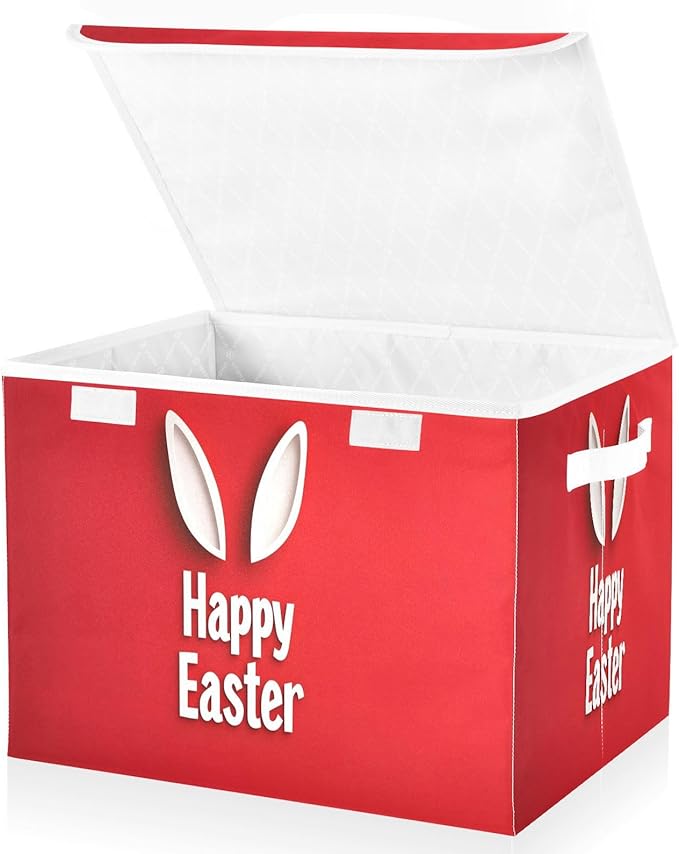 Doodle Happy Easter Pattern Foldable Storage Baskets Fabric Boxes with Handle Organizers with Flip-Top Lids Storage Bins for Home Bedroom Office