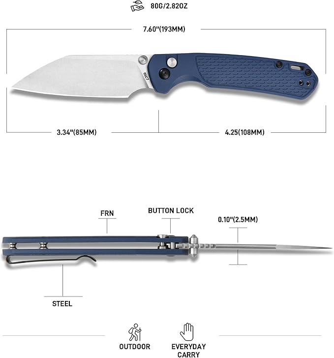 CJRB Pyrite-Light Pocket Knife Folding Knife with 3.34'' AR-RPM9 Steel Blade EDC Knife with Pocket Clip Pocket Knife for Men Women Sharp Camping Hiking Survival J1945 Blue Stonewash