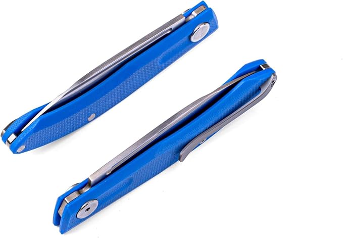 Real Steel Stella Slipjoint Folding Knife - 2.95 VG-10 Satin Blade G10 Textured Grip - Camping Hiking Daily Cutting - EDC Knife for Men and Women (Blue)