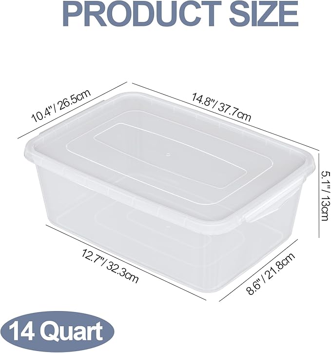 Ramddy 4 Packs 14 Quart Clear Latching Box Plastic Storage Bin with Lid
