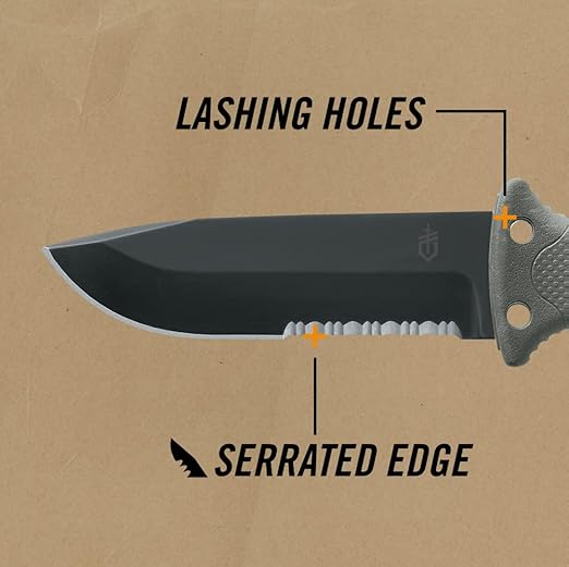 Gerber Gear LMF II Infantry Survival Knife Made in USA Military Grade Tactical Fixed Blade with Serrated Edge Shock Absorbing Handle Molle Sheath and Sharpener Green