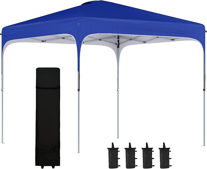 10x10ft Blue Easy Setup Pop-Up Gazebo Featuring Waterproof Material Heavy Duty FFor rame Built-in Carry Bag Wheels Height Adjustable