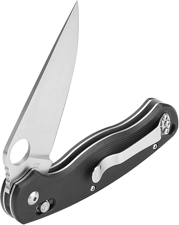 Ganzo G729-BK Folding Pocket Knife 440C Stainless Steel Blade Ergonomic G10 Non-Slip Handle with Clip Hunting Fishing Camping Folder Axis Lock Outdoor EDC Knife (Black)