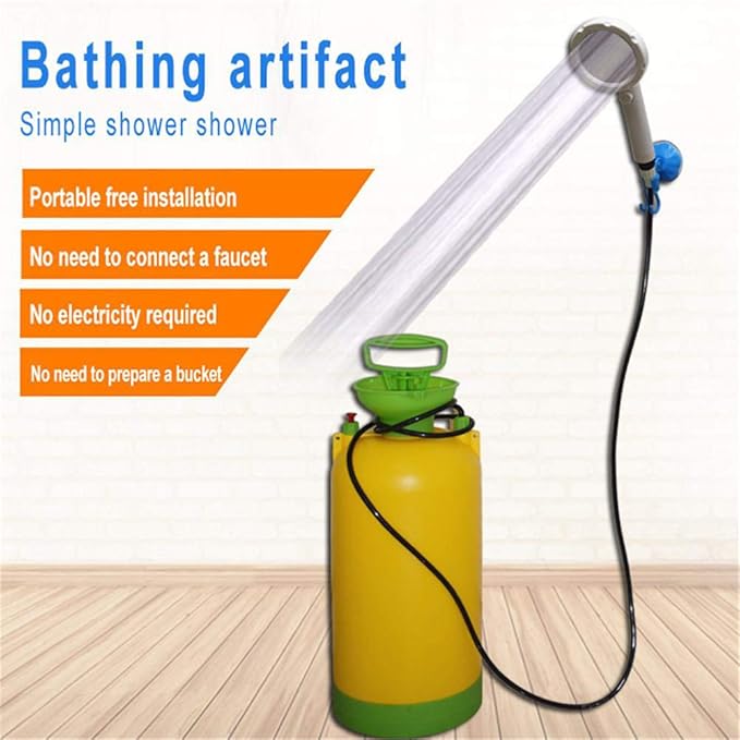 Outdoor Camping Shower with 8 Litre Plastic Water Tank Suction Cup Bracket self-Priming Hand Pressure Design Portable Bathroom Artifact kit for Rural Areas