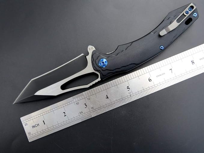 Eafengrow EF915 Folding Knife D2 Steel Blade with Black-Oxide Coating G10 Handle with Ball Bearing Safe Open Flipper Knife Locking Liner and Pocketclip for Camping Work (Black)