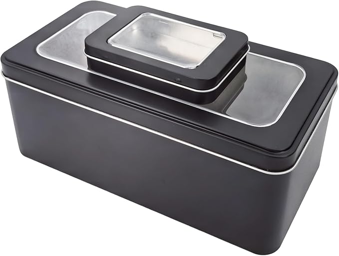 22 Pieces Mixed Sizes Rectangular Metal Empty Tins Containers Basic Necessities Home Storage Organizer Mini Box Set (Black)