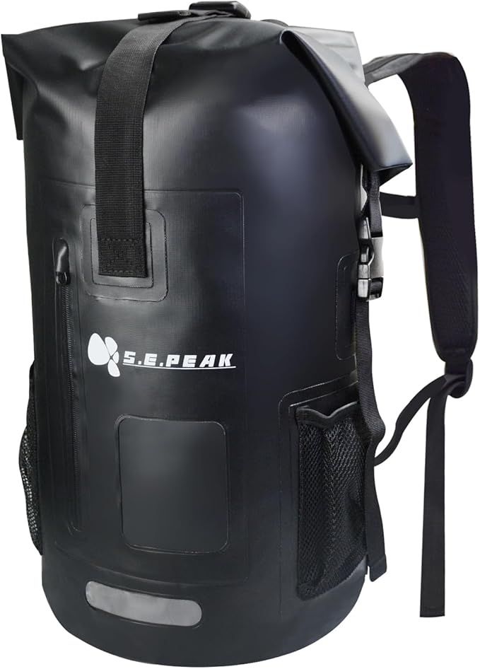Waterproof Dry Bag Backpack IPX6 Roll-Top Closure Bag Boating &amp Kayak Accessories - Essentials for Camping Swimming Beach Fishing Rafting Travel Black