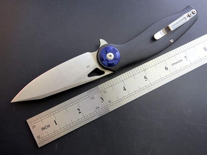 Eafengrow EF76 Folding Knife for Camping EDC Pocket Knife with G10 Handle &amp D2 Stone-washed Blade Hunting Outdoor Tool (black)
