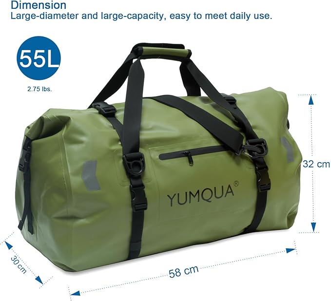 YUMQUA Waterproof Duffel Bag Motorcycle Duffle Bag Heavy Duty Roll Top Large Dry Bags Waterproof with Durable Straps &amp Handle for Travel Outdoor Boating Rafting Kayaking Camping Paddle boarding