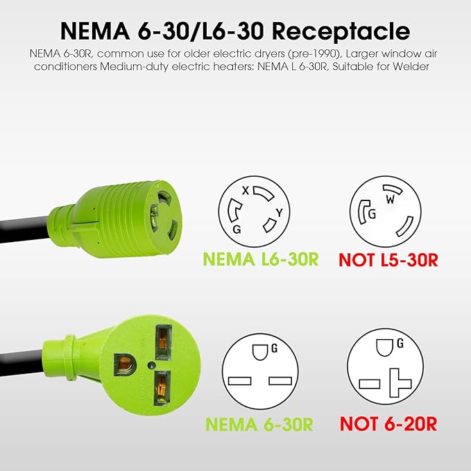 30Amp Generator to Welder Y Splitter Adapter NEMA L14-30P to NEMA 6-30R/L6-30R Y Splitter Cord Adapter for 50Amp and 30Amp Welder and Level 2 EV Charger 240V STW 4/10 AWG 2.5FT