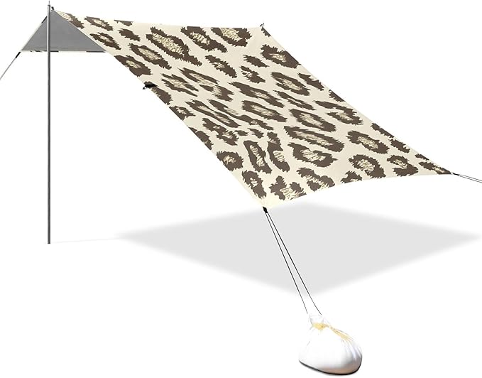 ALAZA Leopard Print Pattern Beach Tent Sun Shelter UPF50+ Protection Beach Shade Canopy w/ 4 Sandbags for Outdoor Camping Fishing Backyard Fun Picnic 10x9 ft
