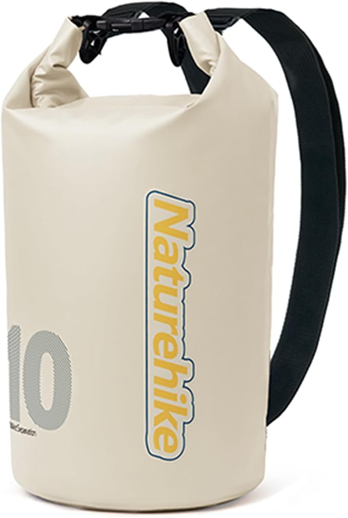 Naturehike PVC Floating Waterproof Dry Backpack 10L/15L Waterproof Pouch with Wider Shoulder Straps Roll Top Waterproof Backpack Sack for Travel Swimming Boating Kayaking Camping (White 10L)
