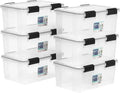 IRIS USA WeatherPro 19 Qt Storage Bins with Lids 6 Pack BPA-Free Plastic Gasket Box with Tight Latch and Seal Stackable Nestable Tote Tub - Clear/Black