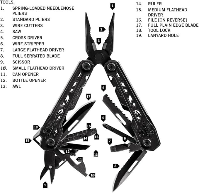 Gerber Gear Truss 17-in-1 Multitool with Pocket Knife and Needle Nose Pliers - Gifts for Men Compact EDC Gear Black with Standard Sheath
