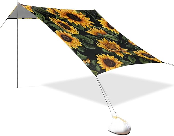 ALAZA Sunflowers on A Black Beach Tent Sun Shelter Portable Canopy Sunshade for Outdoor Camping Picnics Backyard Fun 10x9 ft
