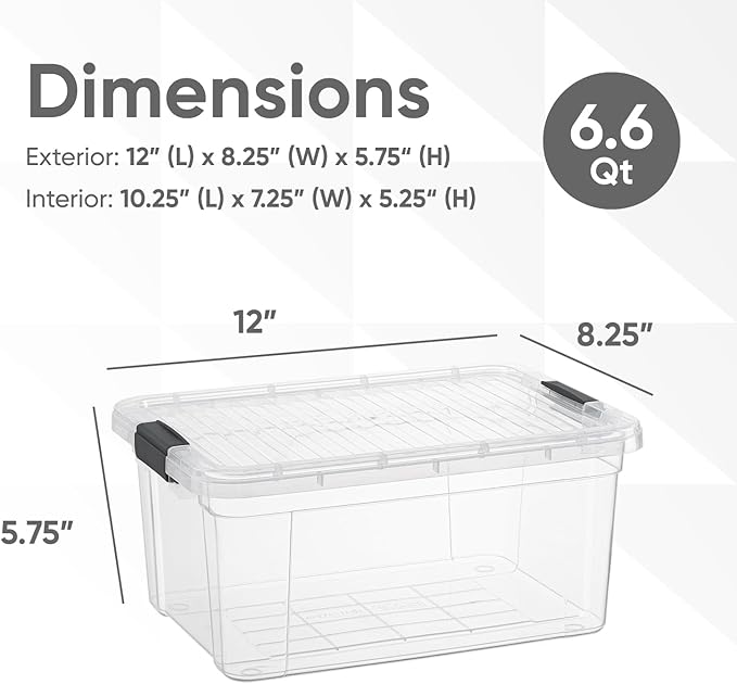 Superio Small Clear Storage Box with Lid 6.6 Quart Plastic Container Bins for Organizing Stackable Crates BPA Free Non Toxic Odor Free Organizers for Home Office School and Dorm 36 Pack