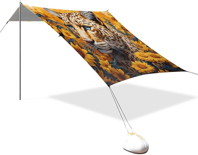 ALAZA Leopard Sunflowers Beach Tent Sun Shelter Portable Canopy Sunshade for Outdoor Camping Picnics Backyard Fun 10x9 ft