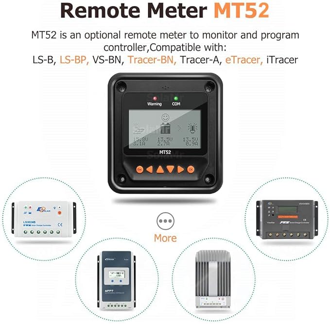 EPEVER MT-52 Remote Meter with LCD Display Remote Meter Fit for Tracer-an Tracer-BN TRIRON Series Solar Panel Battery Regulator