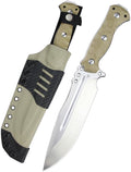 LENGREN【Chief 12.6 Inches THK Full Tang Drop Tactical Fixed Blade Knife Sleipner Steel G10 Handle Kydex Sheath for CampingHikingHuntingFishing (White)