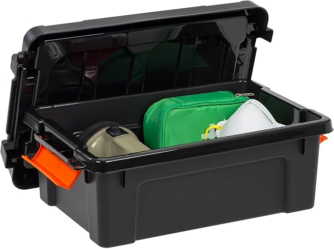 3 Gal. Heavy Duty Plastic Storage Bins with Lockable Lids - Stackable Latching Totes for Tools Seasonal Items Sports Equipment Black